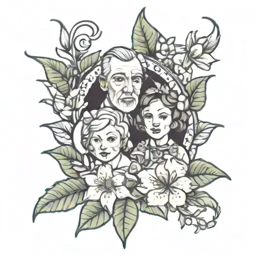 Mimi and papa rhododendron surrounded tattoo design idea