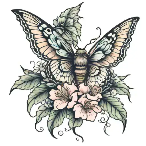say Mimi and papa rhododendron surrounded tattoo design idea