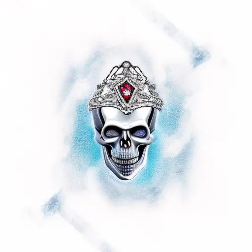 smokey skull with diamond chain around its neck tattoo design idea