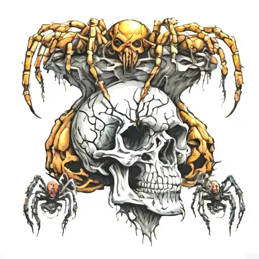 spiders crawling out of a skull tattoo design idea