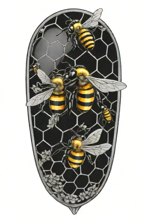 bees on a futuristic looking hive honey colm tattoo design idea