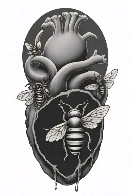 anatomical heart with bee hive tattoo design idea