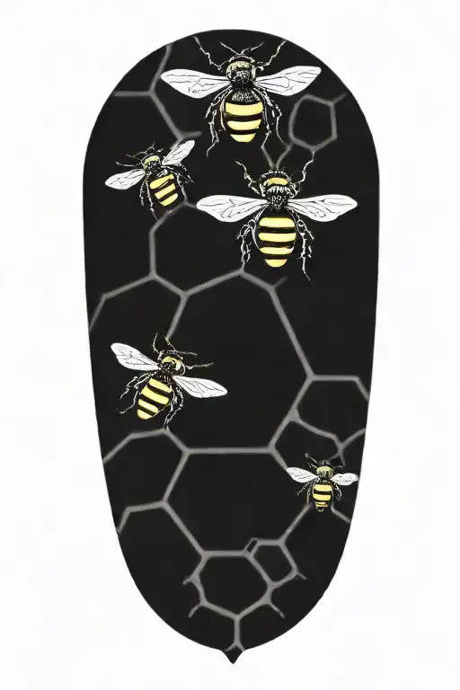 3 honey bees on a futuristic looking hive IT brain chip matrix tattoo design idea