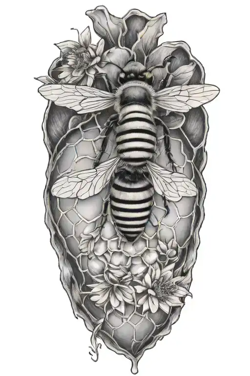 realistic heart with honey bee hive tattoo design idea