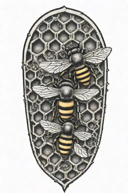 honey bees and hive honey comb tattoo design idea