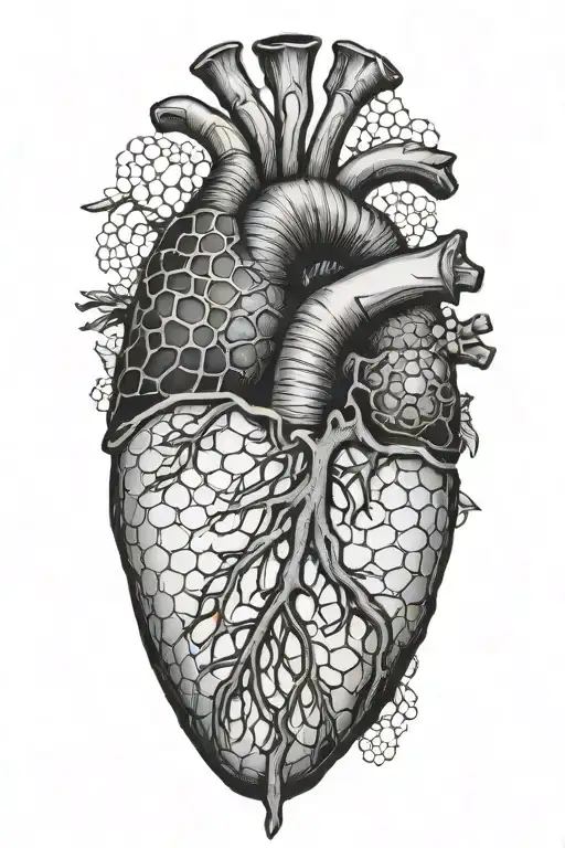 anatomical heart with honeycomb pattern tattoo design idea