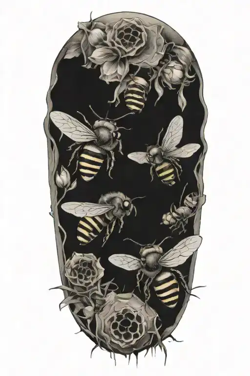bees with hive bavkground tattoo design idea