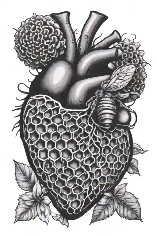 honey comb realistic heart tattoo design idea