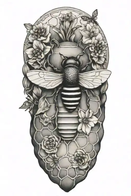 anatomical heart with beehive pattern and honey bees tattoo design idea
