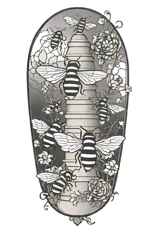 bees with beehive backgroumd tattoo design idea
