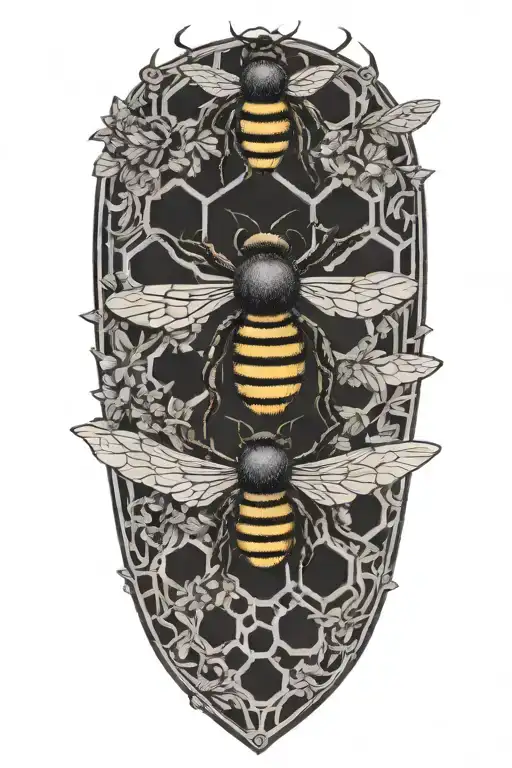 bees with hive bavkground tattoo design idea