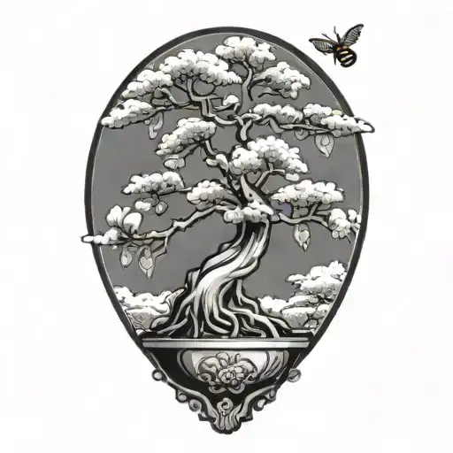 honey bees nest in a bonsai tattoo design idea