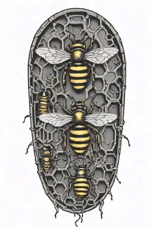 honey bees and hive IT brain chip matrix tattoo design idea