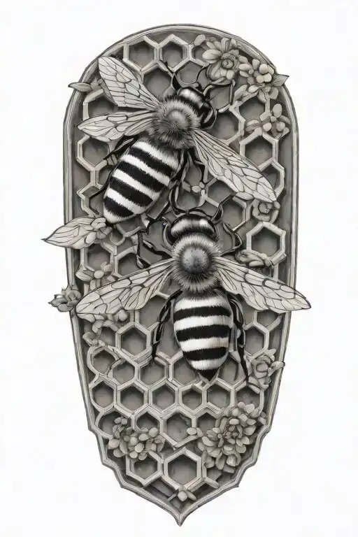 honey bees and honey comb tattoo design idea