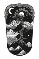 christian tree with roots with mountains and space above it inside traingle designs tattoo design idea
