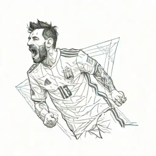 Messi on his back with his left arm raised inside the world cup and only the sun's rays appear behind him tattoo design idea
