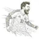 Messi on his back with his left arm raised inside the world cup and only the sun's rays appear behind him tattoo design idea