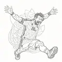 Messi on his back with his left arm raised inside the world cup and only the sun's rays appear behind him tattoo design idea