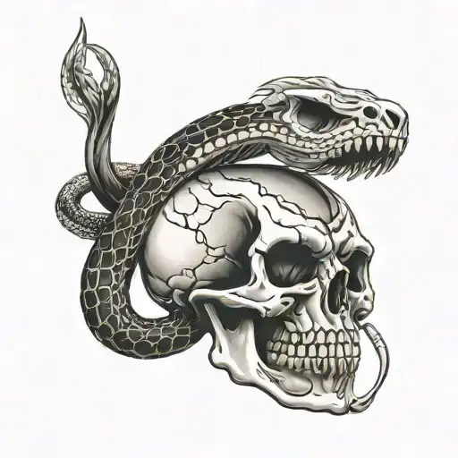 skull snake fire tattoo design idea