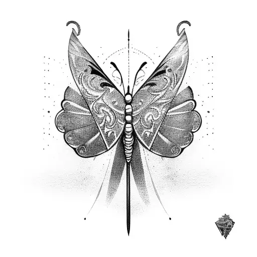 Butterfly sword tattoo design idea