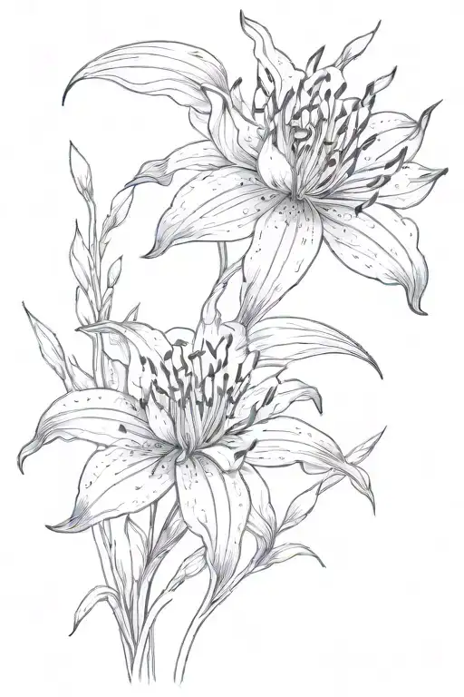 one black and one red spider lily crossing each other tattoo design idea