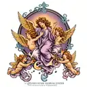 Purple blue and black bubbly tattoo of multiple angels flying to heaven with beautiful view on forearm  tattoo design idea