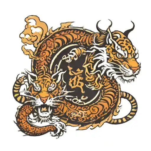 Chinese Dragon and Tiger with two names inbetween them tattoo design idea