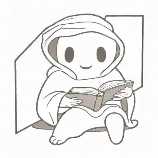 Cute ghost reading a book open in front tattoo design idea