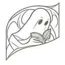 Cute ghost reading a book open in front tattoo design idea