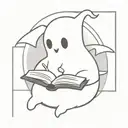 Cute ghost reading a book open in front tattoo design idea