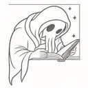 Cute ghost reading a book open in front tattoo design idea