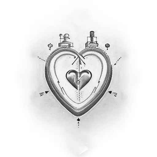 A technician's tools forming the shape of a heart with the word 'love' tattoo design idea