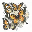 butterfly in 3 different movements different opacity and size per movement, 3 butterflies centered on the body tattoo design idea