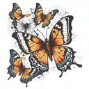 butterfly in 3 different movements different opacity and size per movement, 3 butterflies centered on the body tattoo design idea