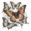 butterfly in 3 different movements different opacity and size per movement, 3 butterflies centered on the body tattoo design idea