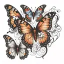 butterfly in 3 different movements different opacity and size per movement, 3 butterflies centered on the body tattoo design idea