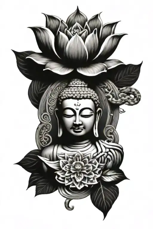 buddha tattoo with snake and flower with mandala design incorporating tattoo design idea