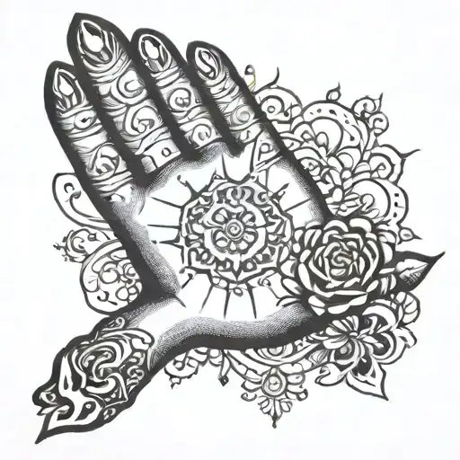 buddas hand with chakra symbols tattoo design idea
