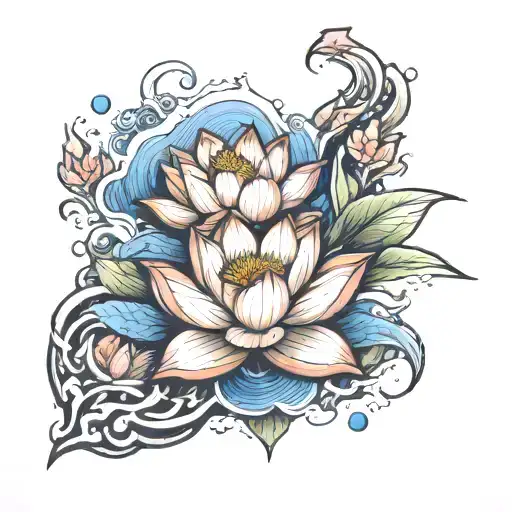 lotus flower and the rock eroded by the water tattoo design idea
