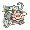 lotus flower and the rock eroded by the water tattoo design idea