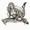 Design a tattoo showcasing a sexy outfit worn by a hotwife with subtle hints of a BBC tattoo design idea
