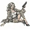 Design a tattoo showcasing a sexy outfit worn by a hotwife with subtle hints of a BBC tattoo design idea