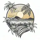 rice field and sun rise tattoo design idea