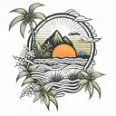 rice field and sun rise tattoo design idea