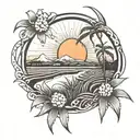 rice field and sun rise tattoo design idea