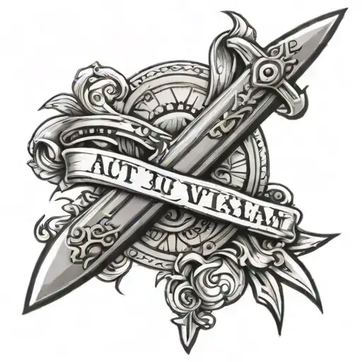 aut viam inveniam aut faciam written on the sword tattoo design idea