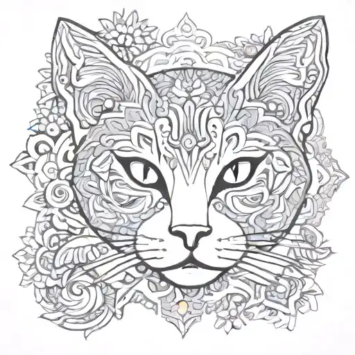 cat face surrounded mandala tattoo design idea