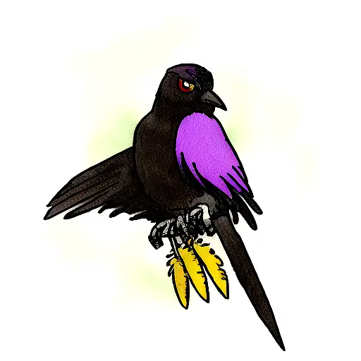 raven with 3 feather tattoo design idea