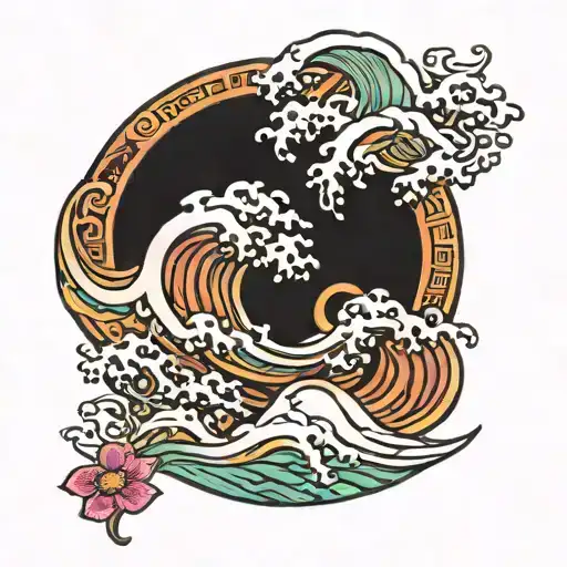 China inspired wave tattoo design idea