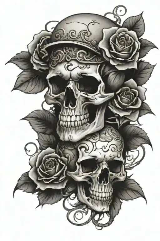 skull, roses, snake, smoke rising tattoo design idea